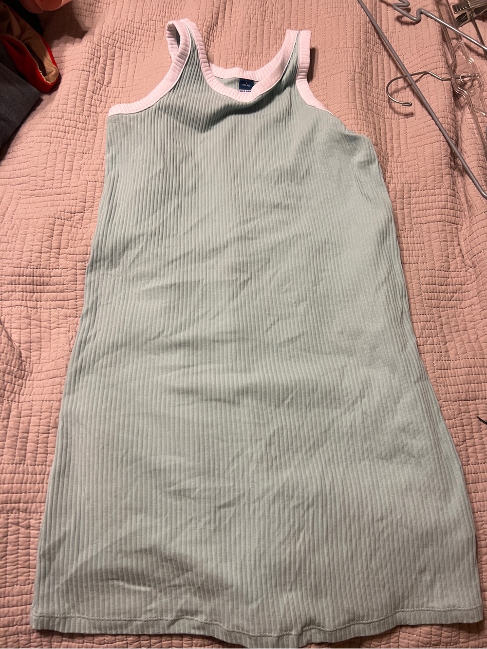 Old Navy Girls Ribbed Mint Tank Dress with White Trim size 10-12